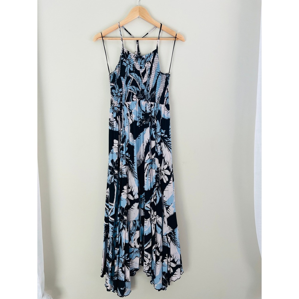 Intimately Free People Extratropical Maxi Dress Blue Pink Floral Smocked Large
